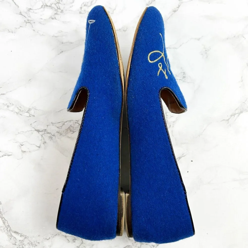 J.Crew Addie Royal Blue Wool Loafers (7) Cheers Champagne Slip On Flats Loafers